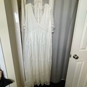 Pink Blush White Lace Mesh Overlay Maternity Maxi Dress